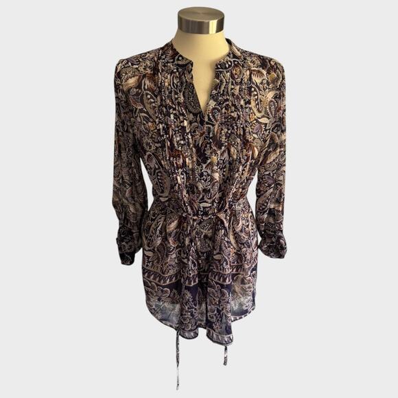 Style & Co Womens Small Blouse Tie Waist Blue Red Multi Floral Button Front - Picture 1 of 10